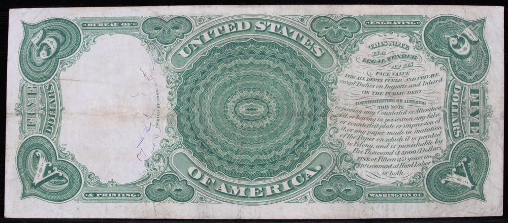 1907 $5 Large Size Legal Tender Note "WoodChopper" Grades Select AU Signatures Speelman/White - 3