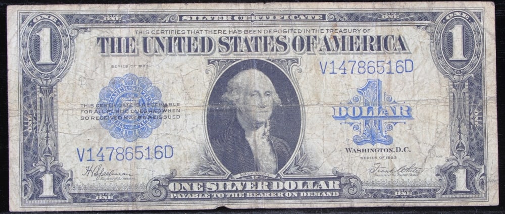1923 $1 large size Silver Certificate Grades vf+ Signatures Speelman/White - 2