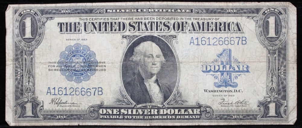 1923 $1 large size Silver Certificate Grades vf+ Signatures Speelman/White - 2