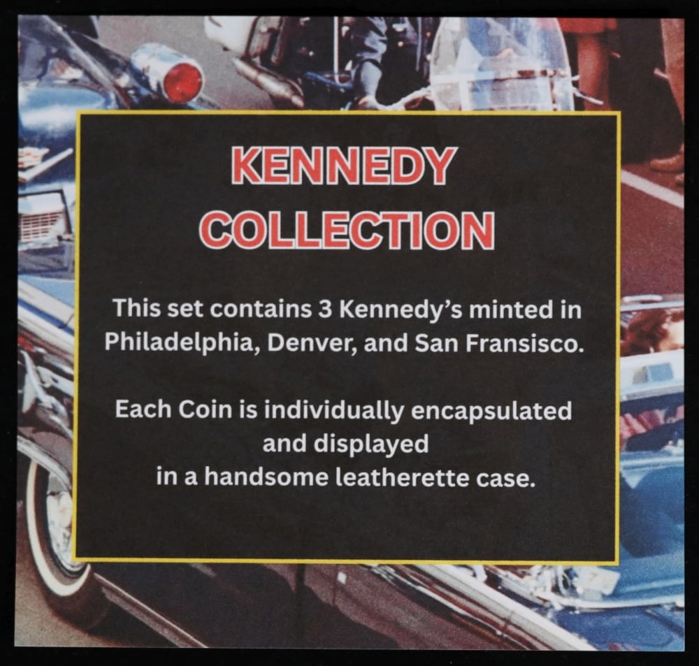 Complete 3 PC. 1971 Kennedy Half Dollar 50c set In Custom Box W/ Special Backer Card BU & Proof C... - 7