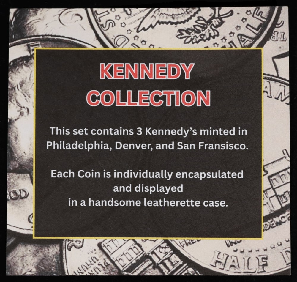 Complete 3 PC. 1973 Kennedy Half Dollar 50c set In Custom Box W/ Special Backer Card BU & Proof C... - 7