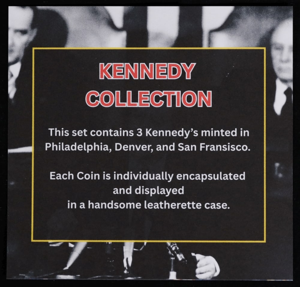 Complete 3 PC. 1984 Kennedy Half Dollar 50c set In Custom Box W/ Special Backer Card BU & Proof C... - 7