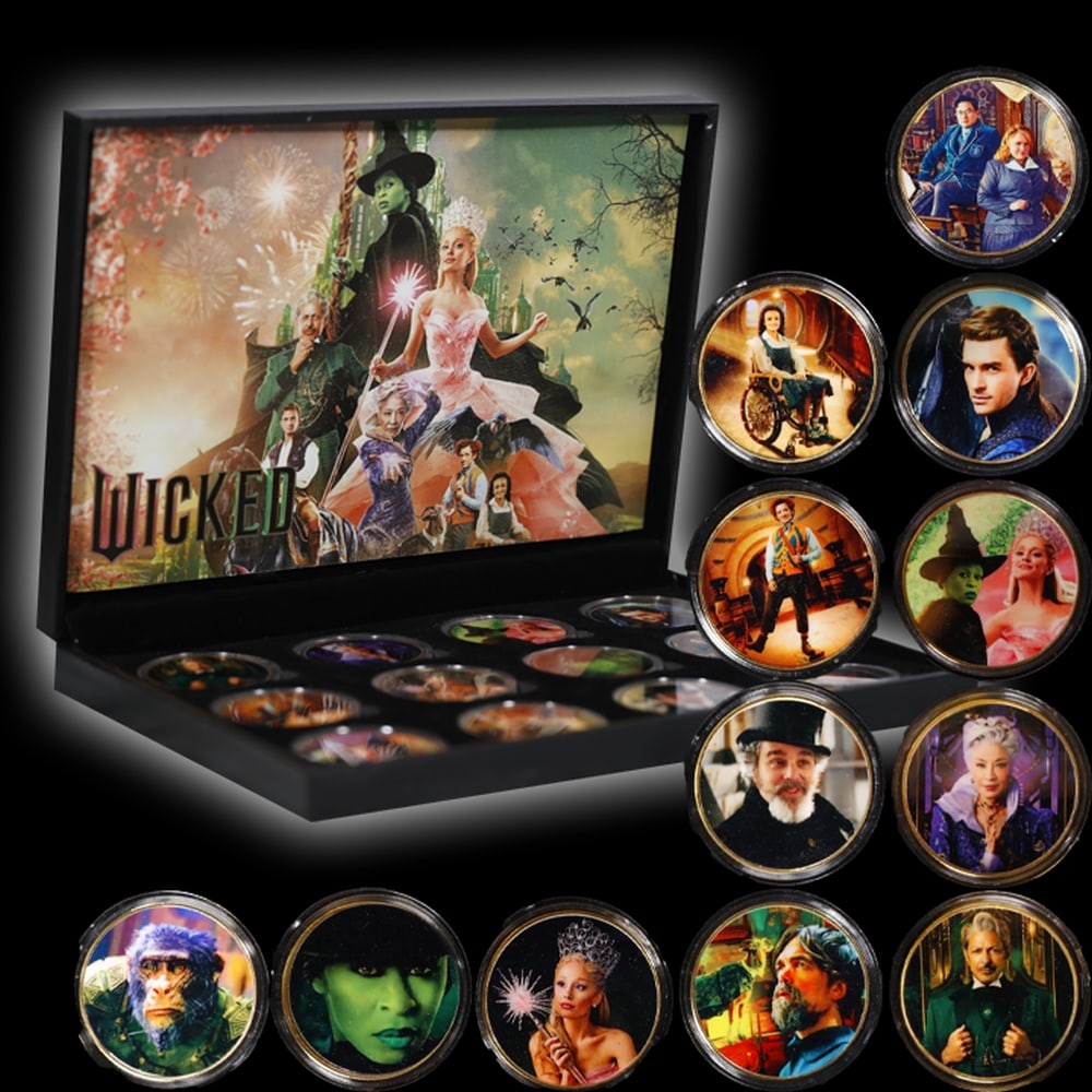 12 Coin Wicked Wizard of Oz Gold Plated Round Collection In Custom Box W/ Special Backer card - 5