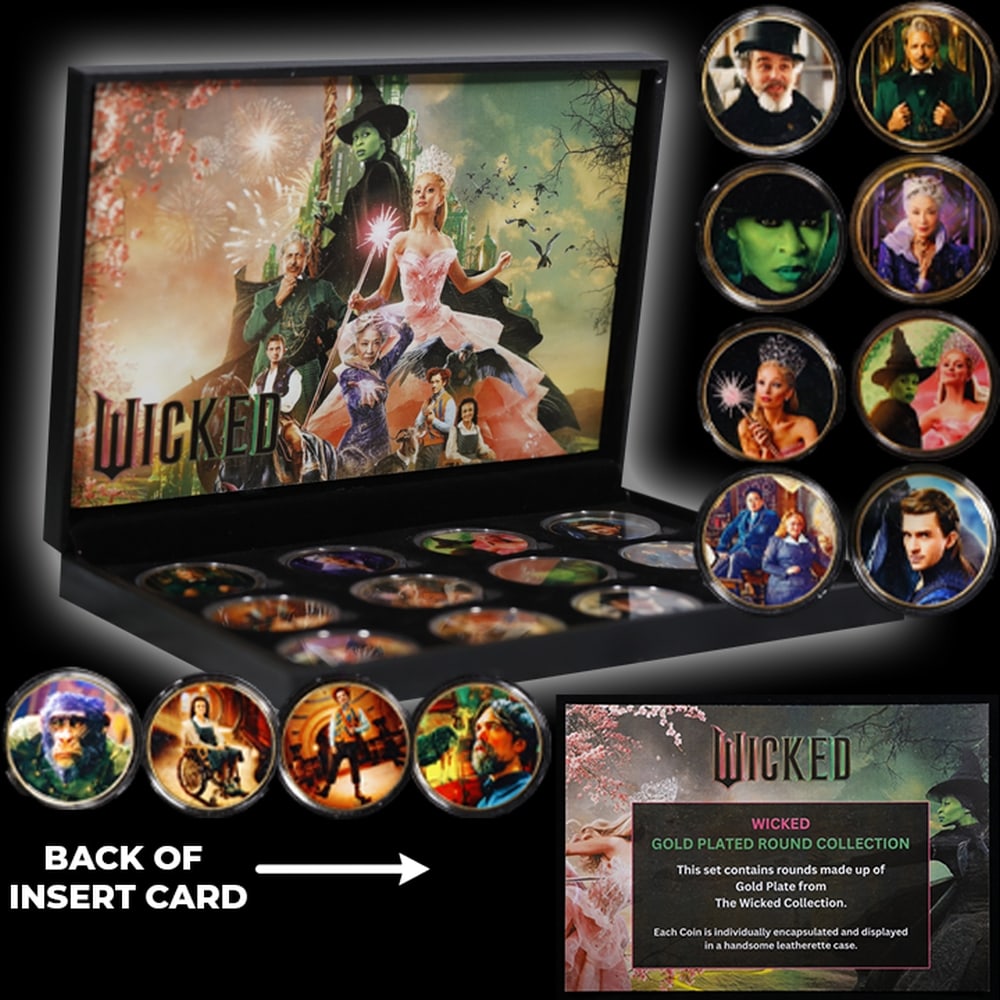 12 Coin Wicked Wizard of Oz Gold Plated Round Collection In Custom Box W/ Special Backer card - 7