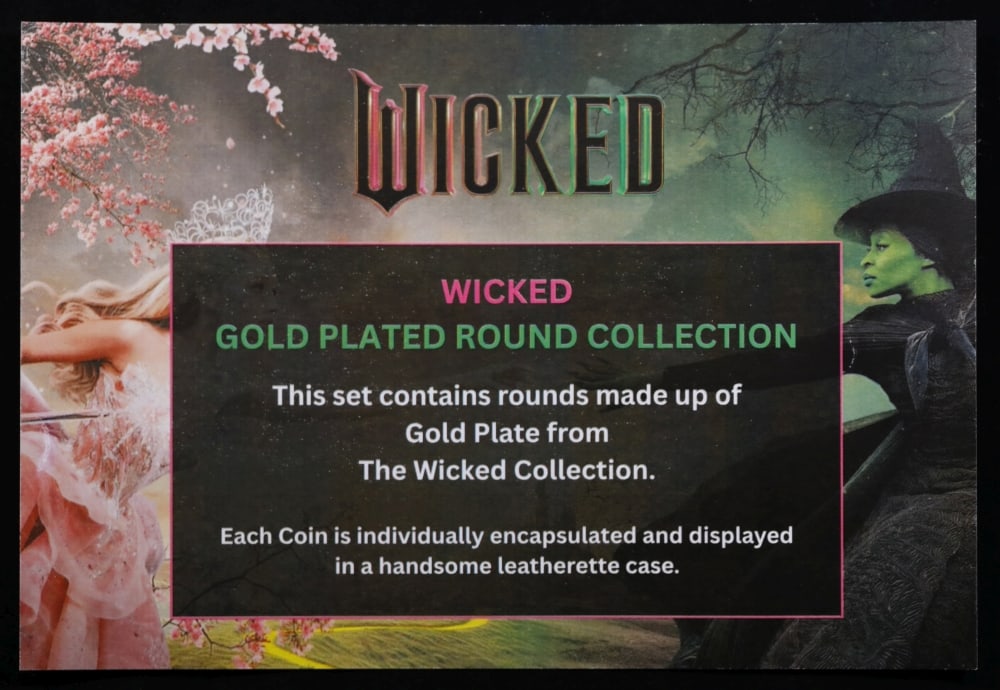 12 Coin Wicked Wizard of Oz Gold Plated Round Collection In Custom Box W/ Special Backer card - 8