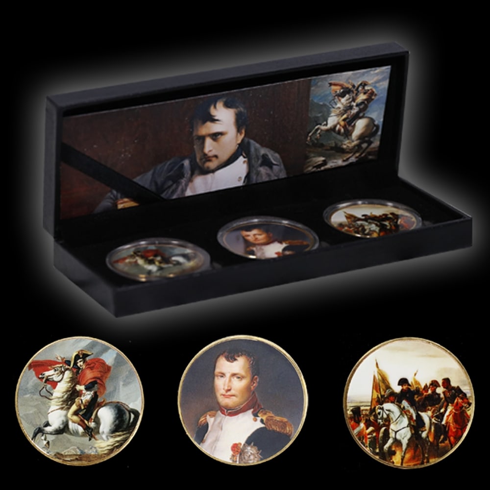 3 Coin General Napoleon Bonaparte Gold Plated Round Collection - 3