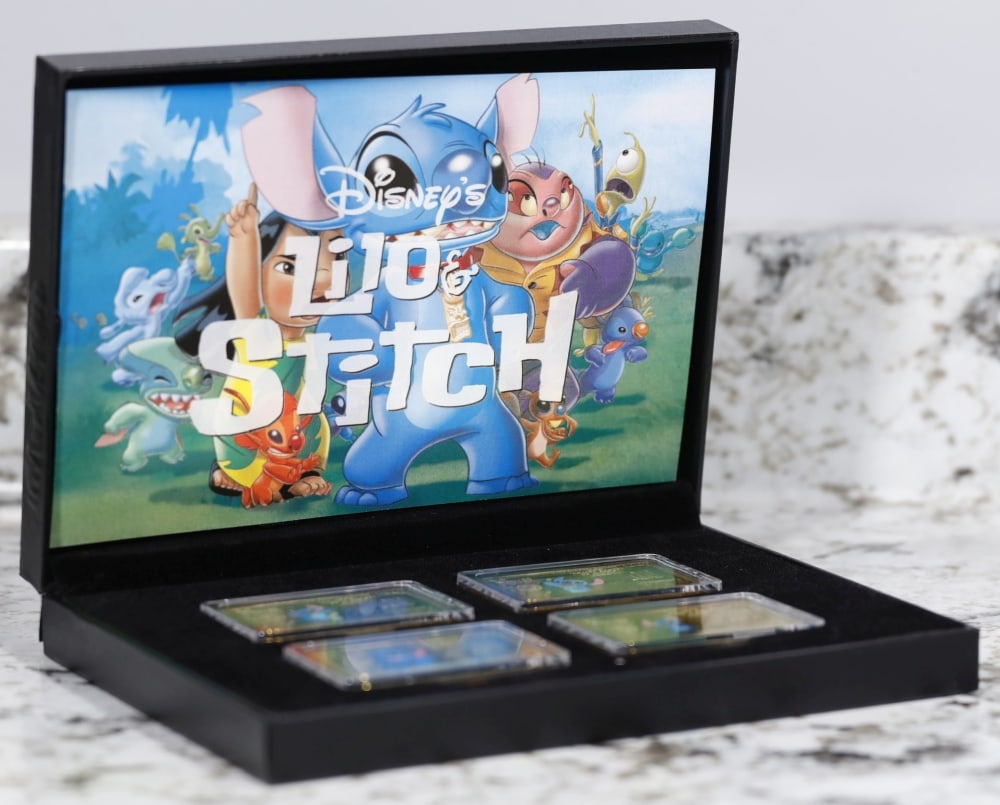 4 PC. Disney Lilo & Stitch Gold Plated Art Bar Collection In Custom Box W/ Special Backer card - 2