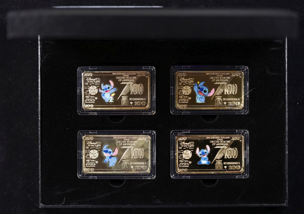 4 PC. Disney Lilo & Stitch Gold Plated Art Bar Collection In Custom Box W/ Special Backer card - 3