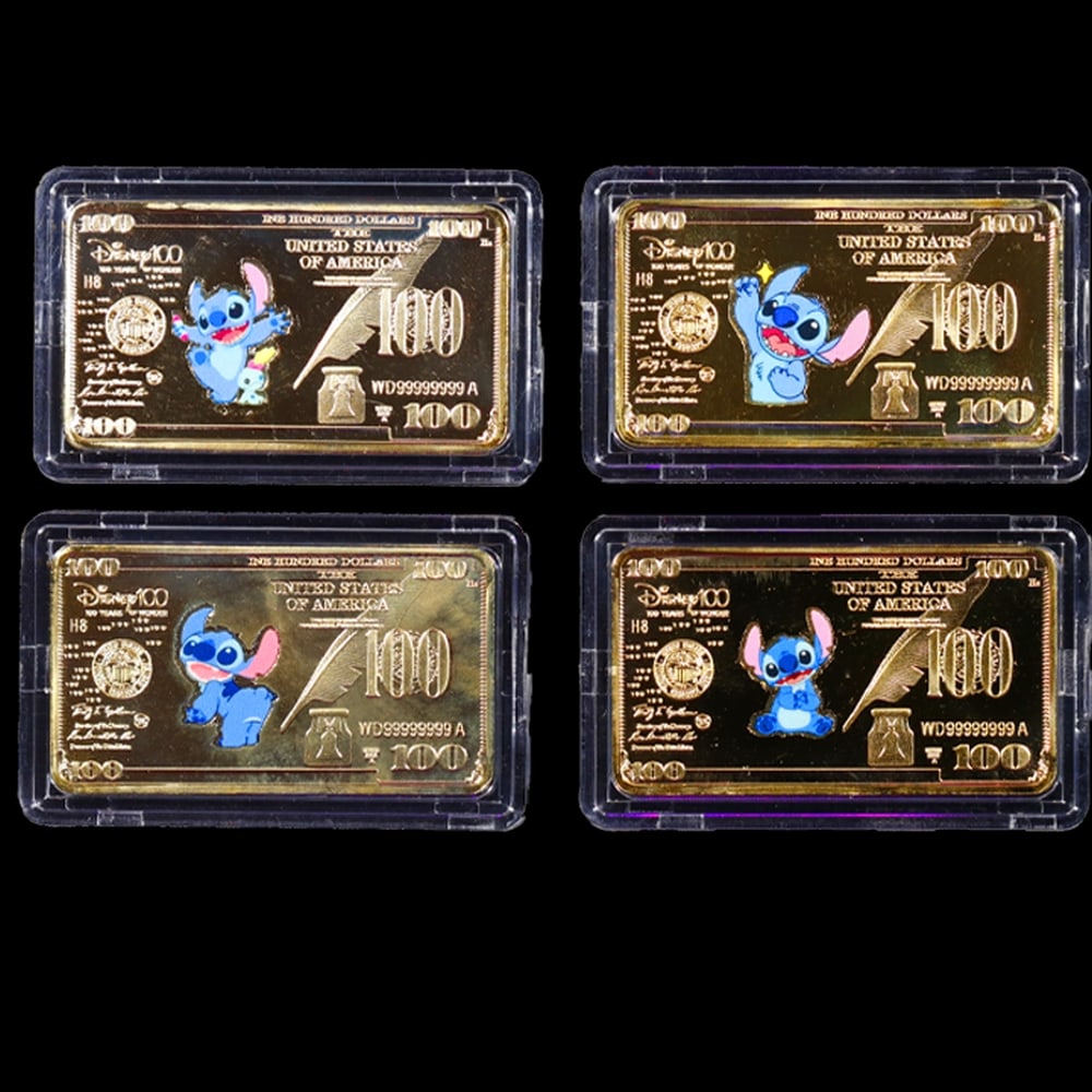4 PC. Disney Lilo & Stitch Gold Plated Art Bar Collection In Custom Box W/ Special Backer card - 4