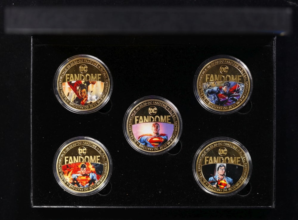 5 Coin DC Comic Book Superman Gold Plated Round Collection In Custom Box W/ Special Backer card - 3