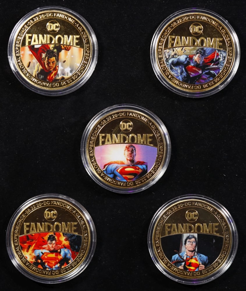 5 Coin DC Comic Book Superman Gold Plated Round Collection In Custom Box W/ Special Backer card - 4