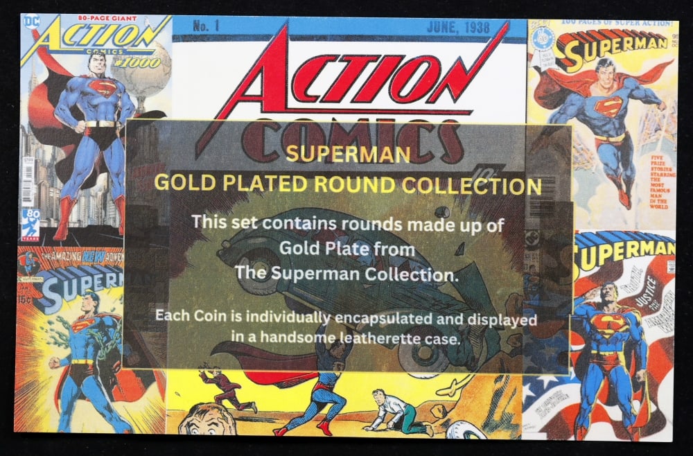 5 Coin DC Comic Book Superman Gold Plated Round Collection In Custom Box W/ Special Backer card - 7
