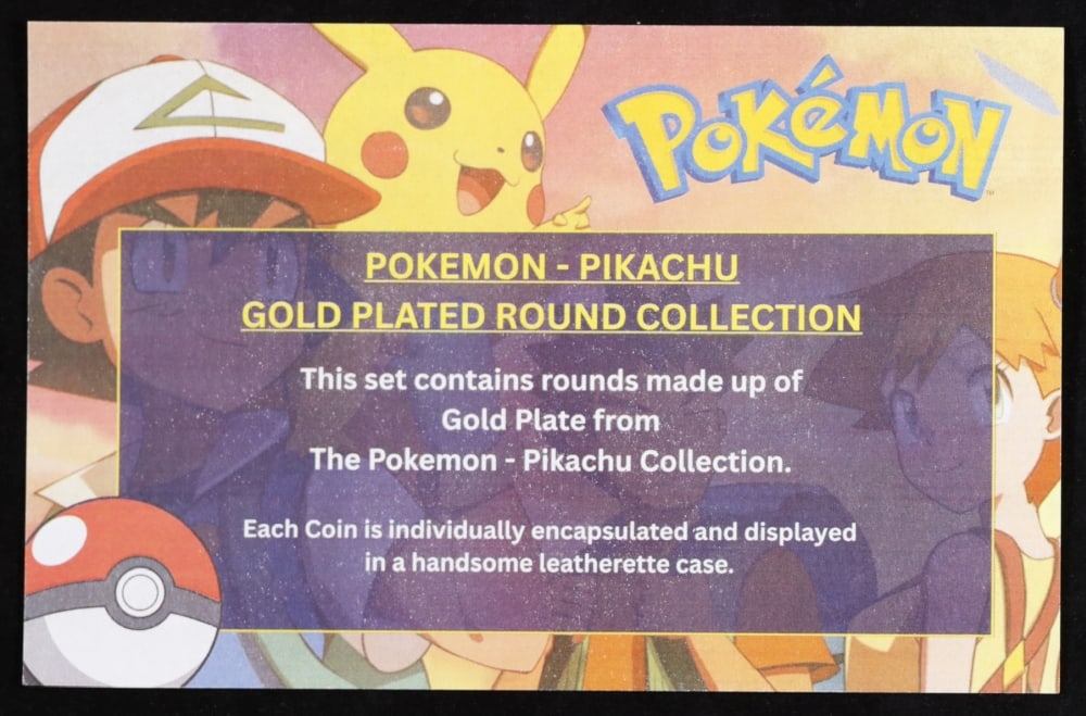 6 Coin Pokemon - Picachu Plated Gold Round Collection In Custom Box W/ Special Backer card - 8