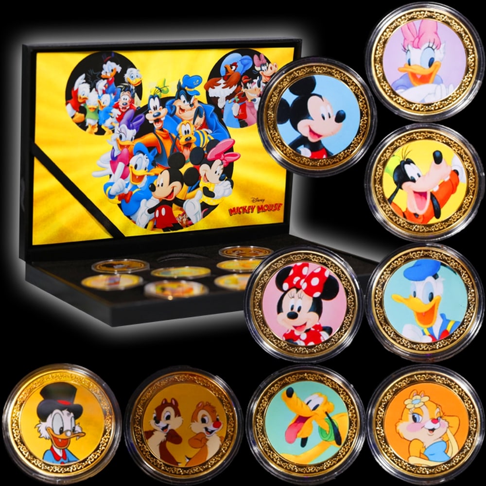 9 Coin Mickey Mouse & Friends Gold Plated Round Collection In Custom Box W/ Special Backer card - 5