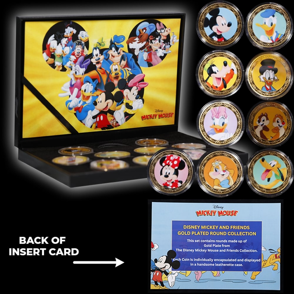 9 Coin Mickey Mouse & Friends Gold Plated Round Collection In Custom Box W/ Special Backer card - 6