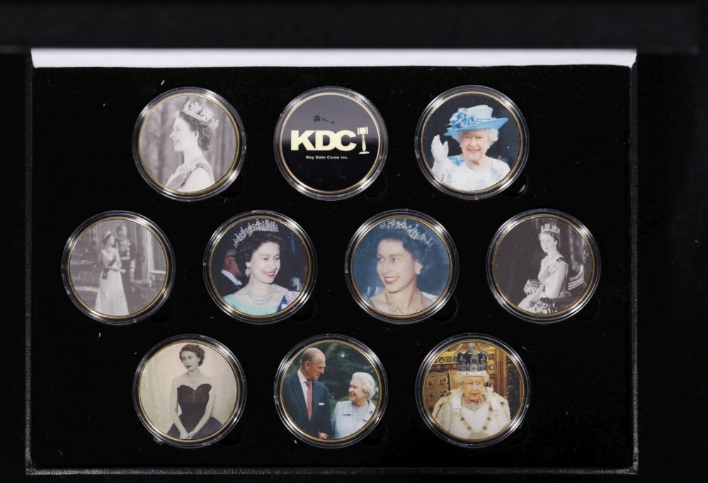 9 Coin Queen Elizabeth II Gold Plated Round Collection #5 - 3