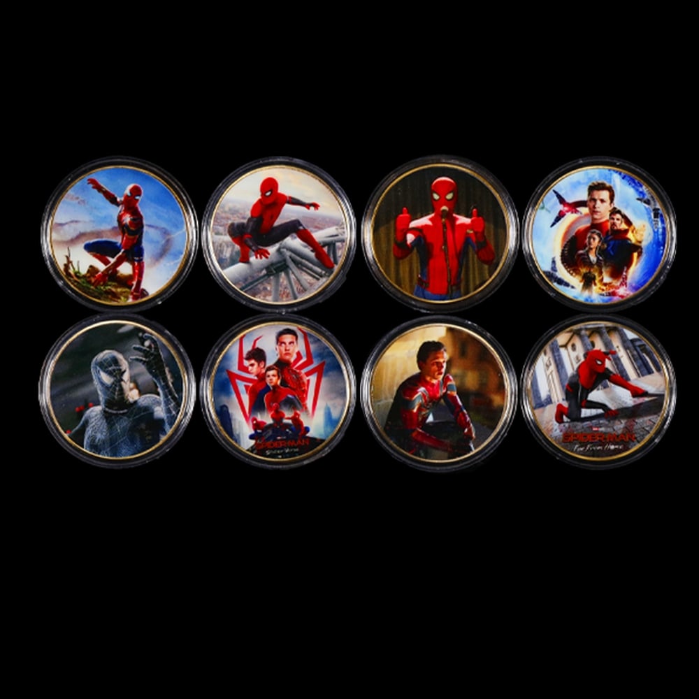 Limited Edition 8 Coin Spiderman Gold Plated Collection In Custom WOODEN Box W/ Special Backer card - 4