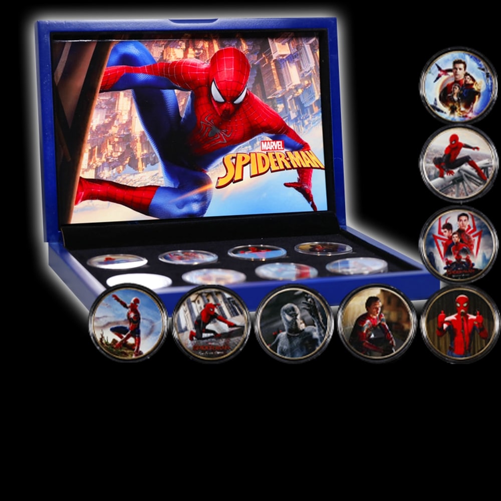 Limited Edition 8 Coin Spiderman Gold Plated Collection In Custom WOODEN Box W/ Special Backer card - 5