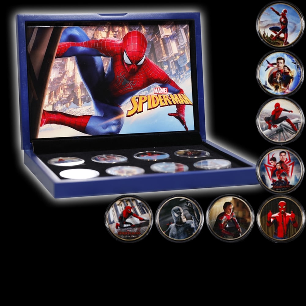 Limited Edition 8 Coin Spiderman Gold Plated Collection In Custom WOODEN Box W/ Special Backer card - 6