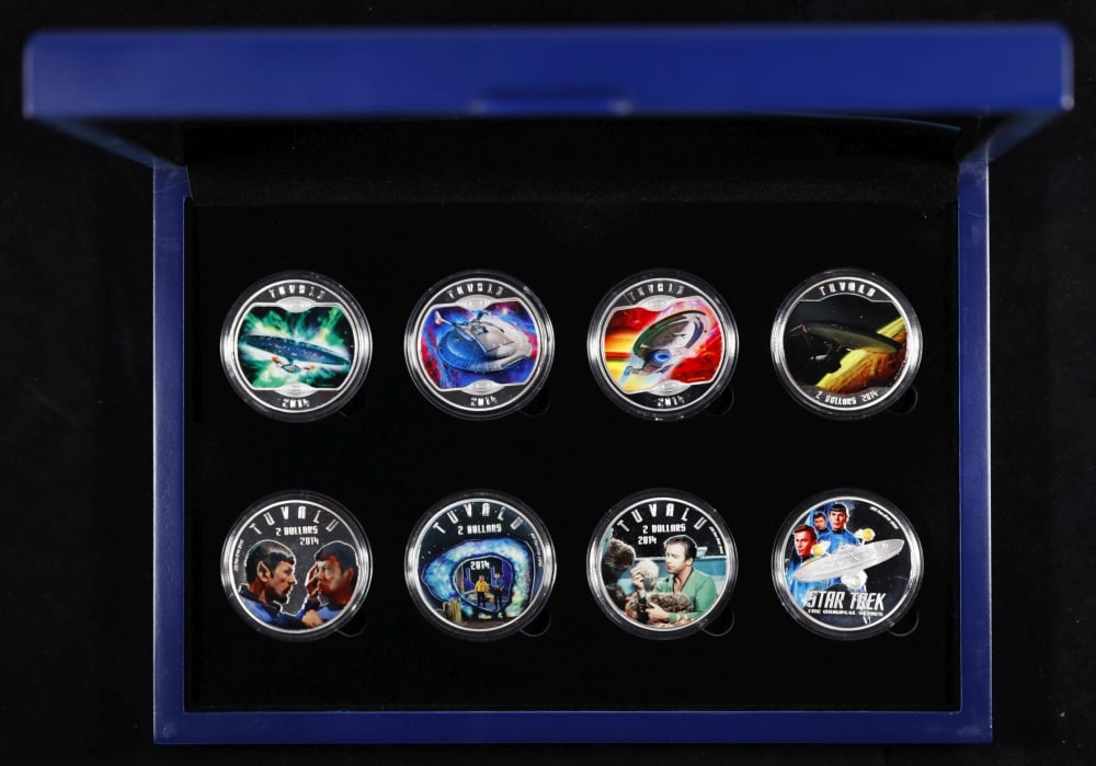 Limited Edition 8 Coin Star Trek Ships Silver Plated Collection In Custom WOODEN Box W/ Special B... - 3