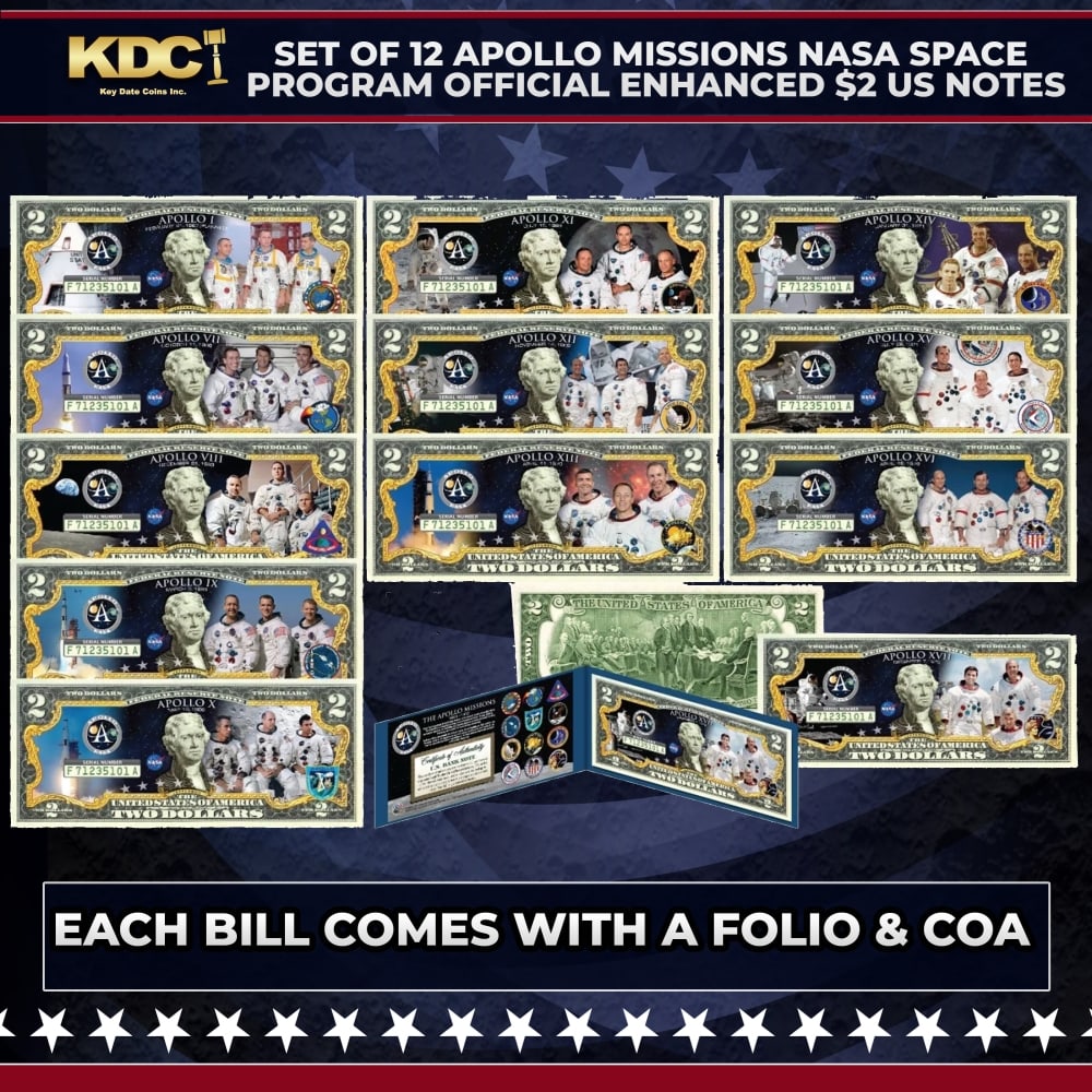 Set of 12 Apollo Missions NASA Space Program Official Enhanced $2 US Notes Other Toy (1 of 1)