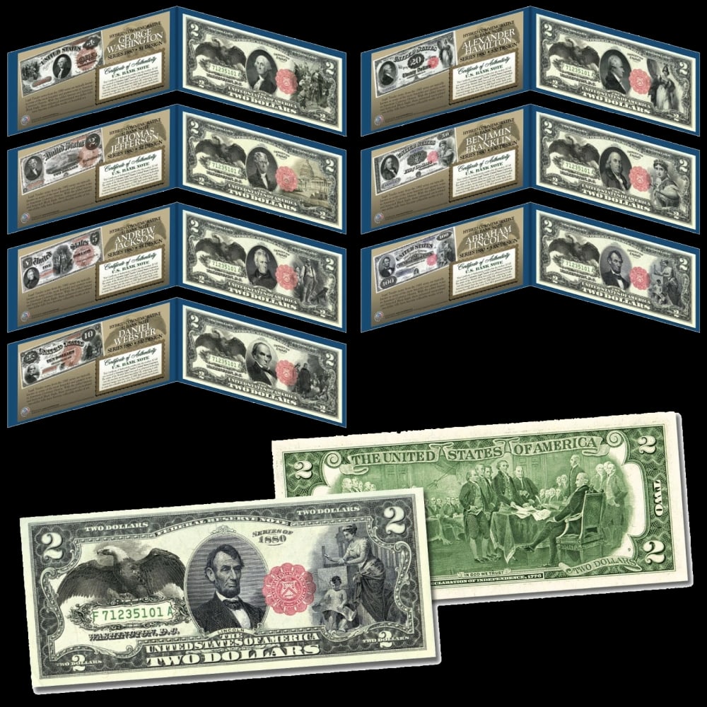 Set of 7 1880 Series Banknote Commemorative Hybrids on Modern $2 Bills Other Toy - 2