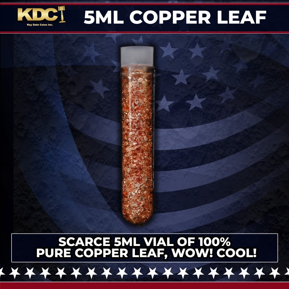 Scarce 5ml Vial of 100% Pure Copper Leaf. Wow! Cool!: Scarce 5ml Vial of 100% Pure Copper Leaf. Wow! Cool!. Historic precious metal trends is causing increased spot pricing by the day. On auctions with set openings, we are doing our best to have items pr