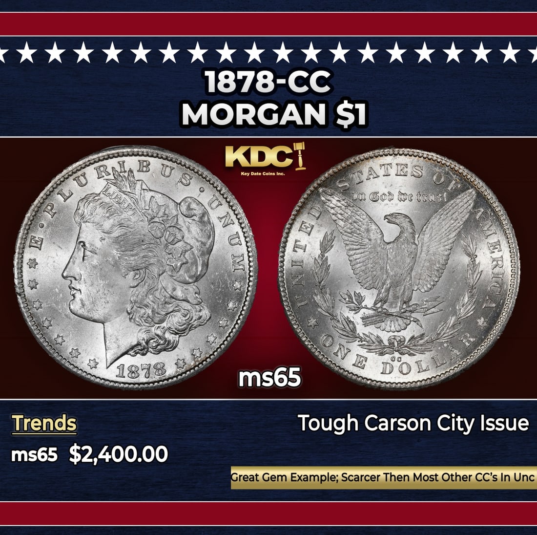 1878-cc Morgan Dollar $1 ms65 SEGS: 1878-cc Morgan Dollar $1 ms65 SEGS.
