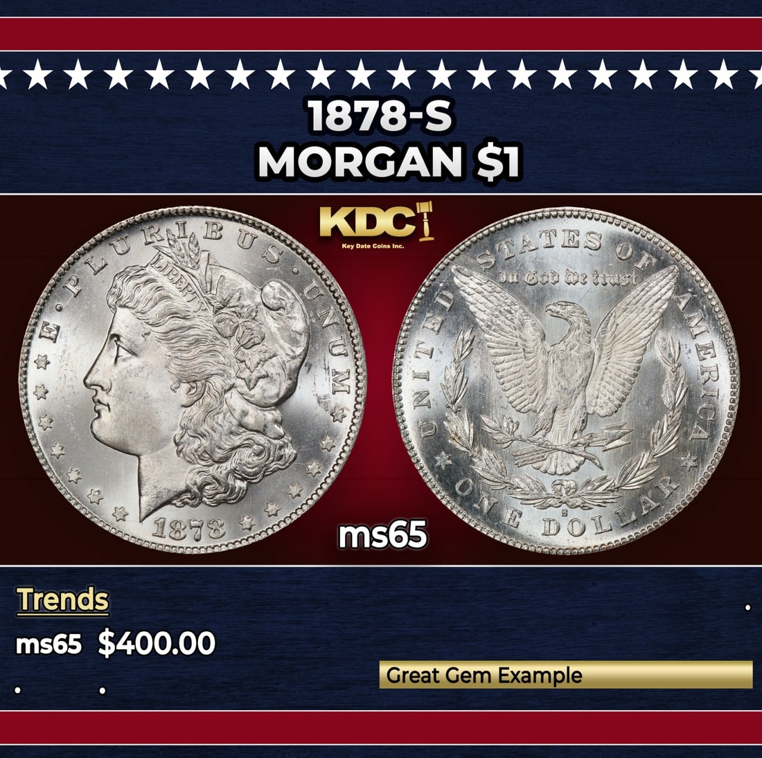 1878-s Morgan Dollar $1 Grades ms65: 1878-s Morgan Dollar $1 Grades ms65. Slightly better date. First year of issue.