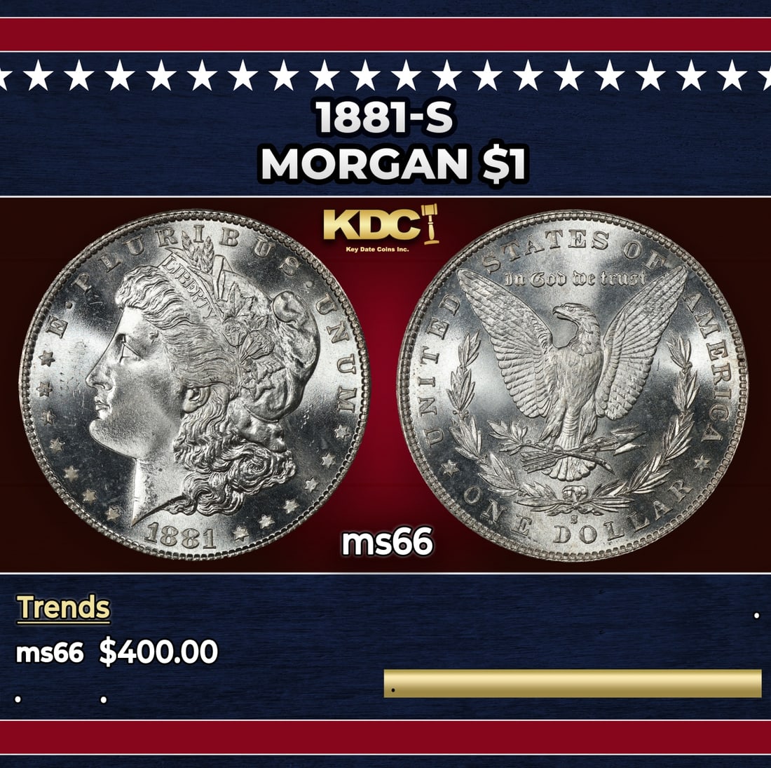 1881-s Morgan Dollar $1 Grades ms66: 1881-s Morgan Dollar $1 Grades ms66.