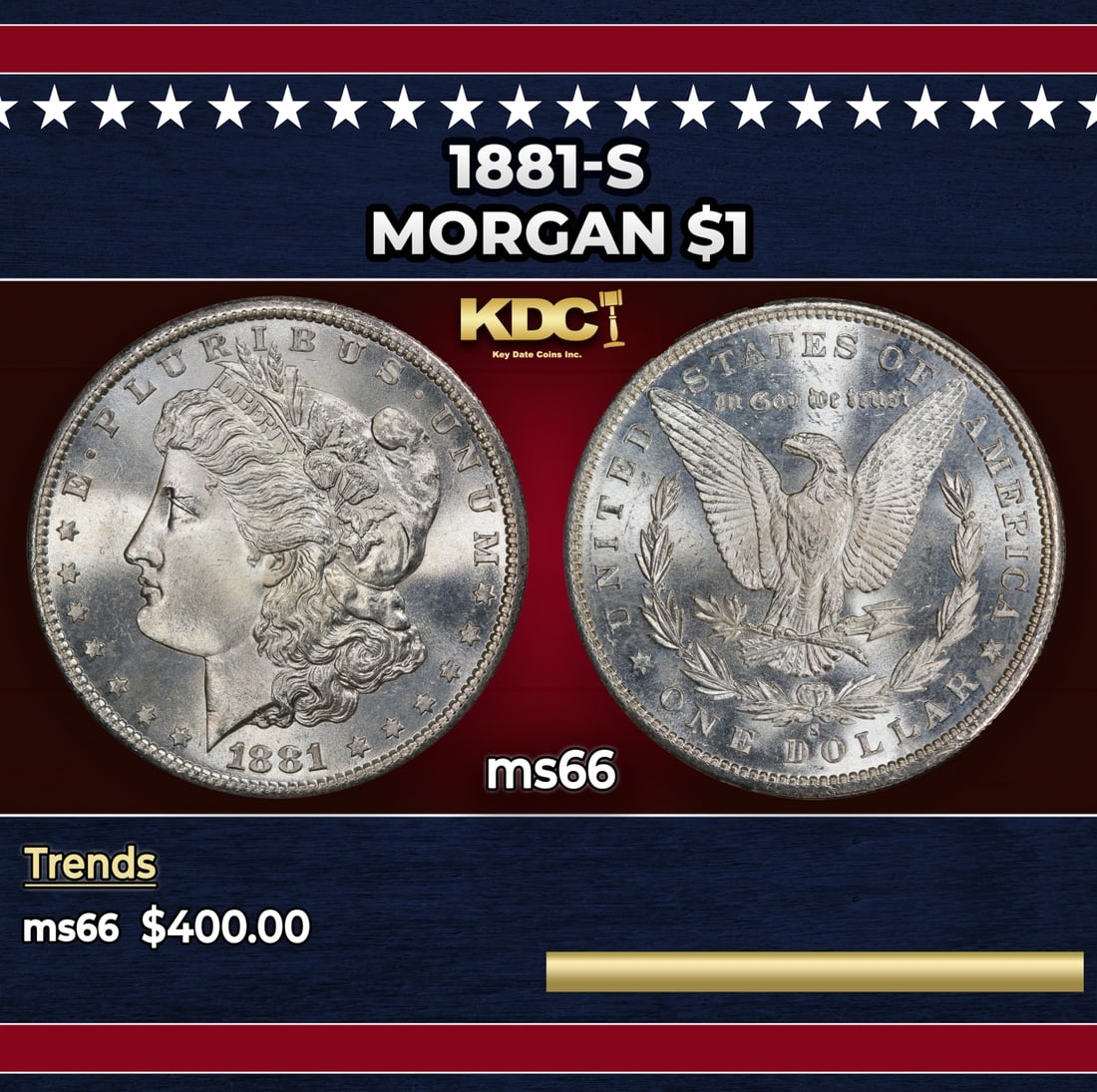 1881-s Morgan Dollar $1 Grades ms66: 1881-s Morgan Dollar $1 Grades ms66.