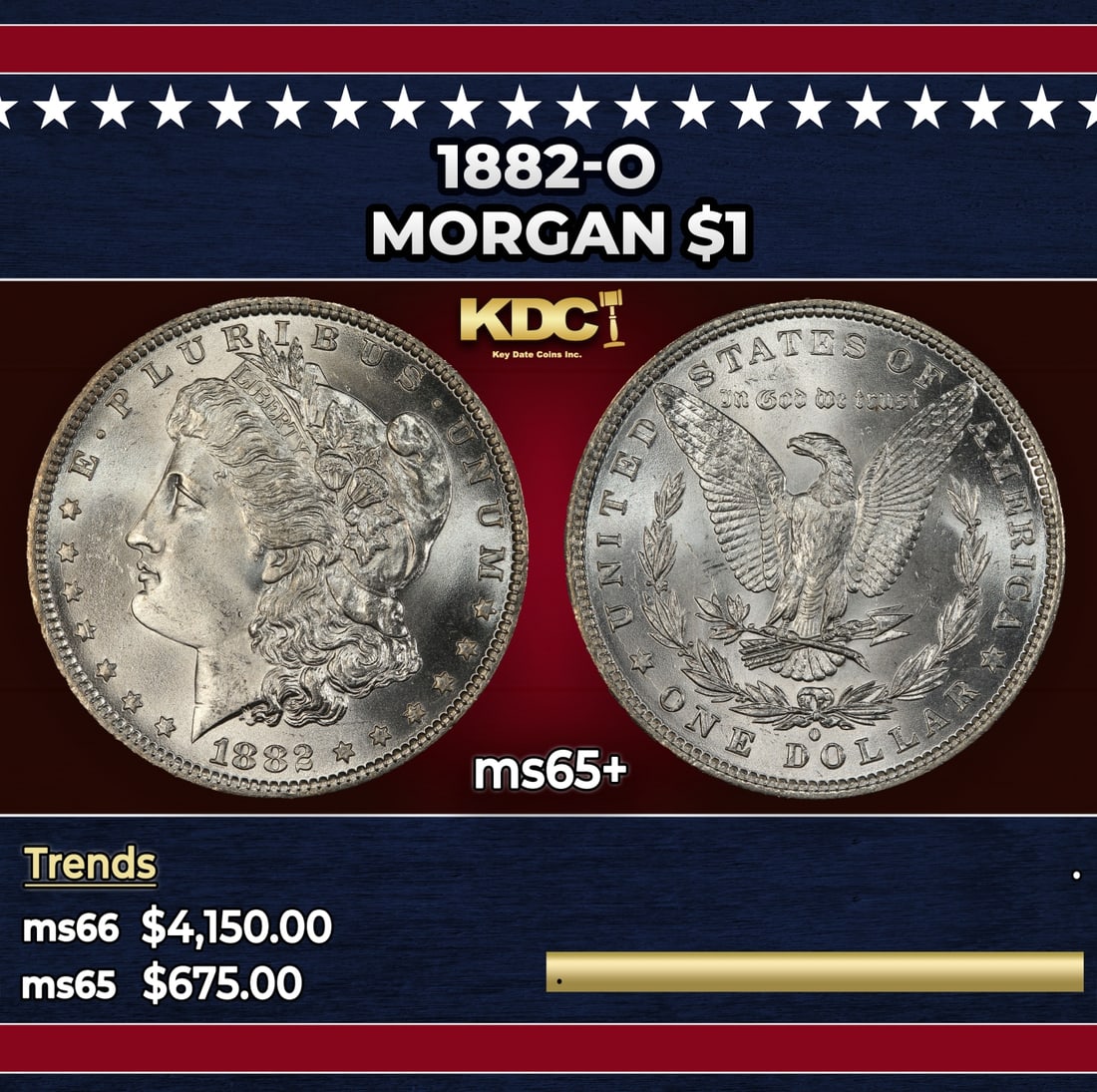 1882-o Morgan Dollar $1 ms65+ SEGS: 1882-o Morgan Dollar $1 ms65+ SEGS.