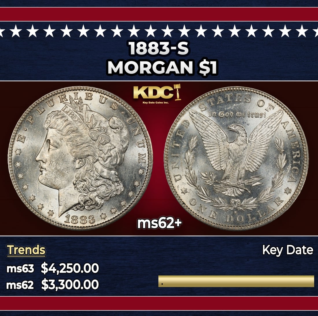 1883-s Morgan Dollar $1 ms62+ USCG: 1883-s Morgan Dollar $1 ms62+ USCG.