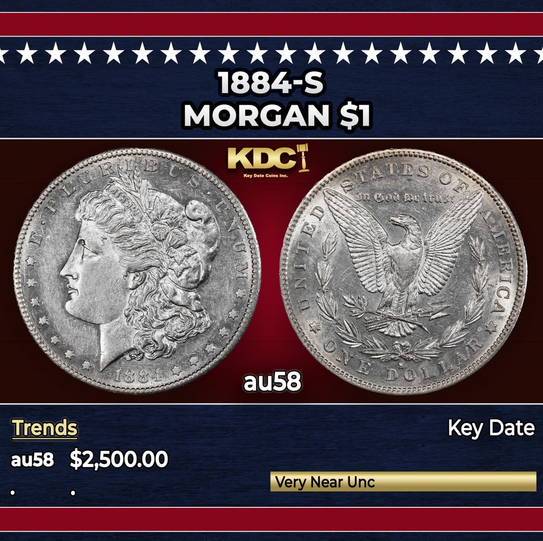 1884-s Morgan Dollar $1 au58 SEGS: 1884-s Morgan Dollar $1 au58 SEGS.