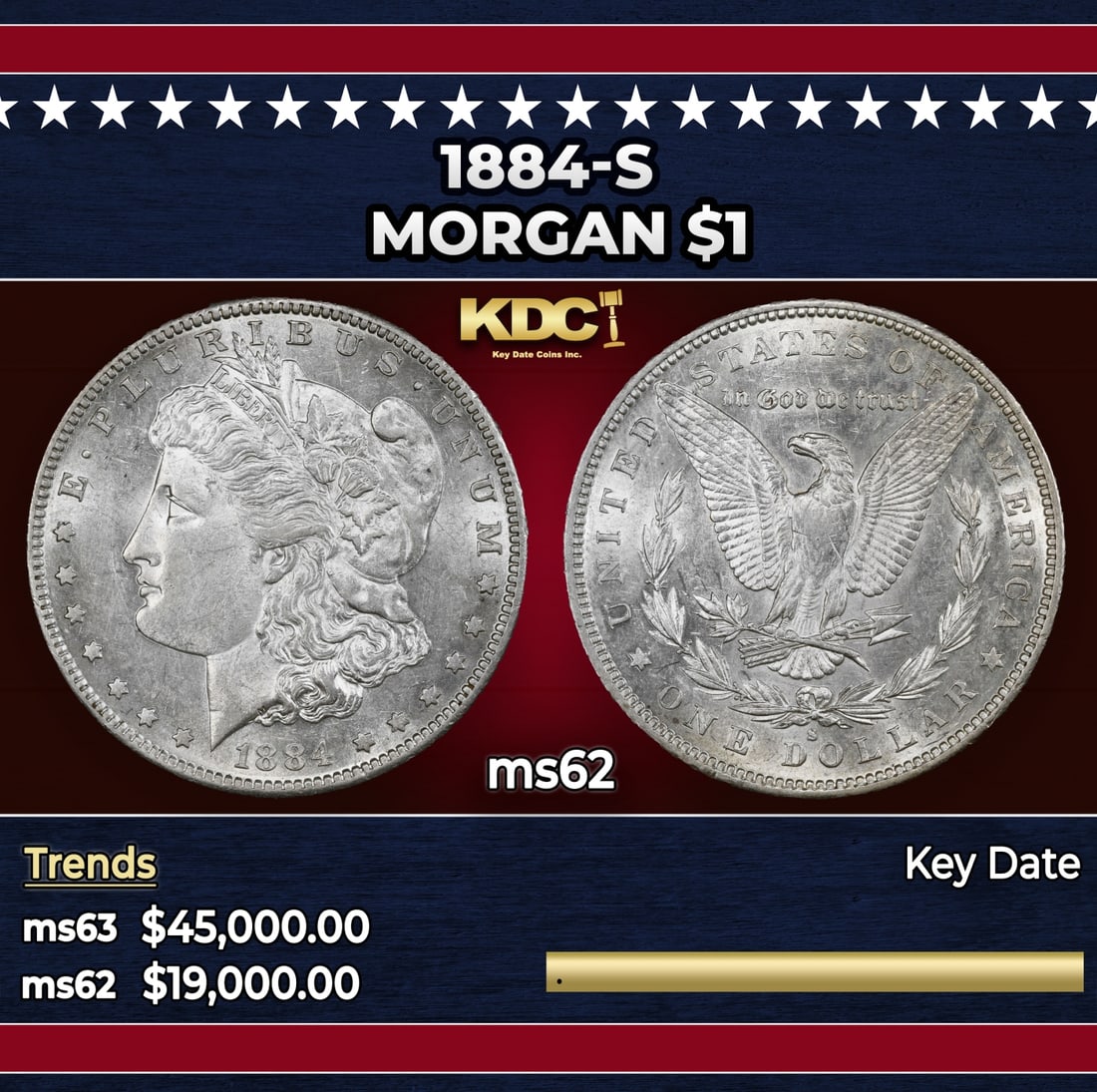 1884-s Morgan Dollar $1 ms62 USCG: 1884-s Morgan Dollar $1 ms62 USCG.