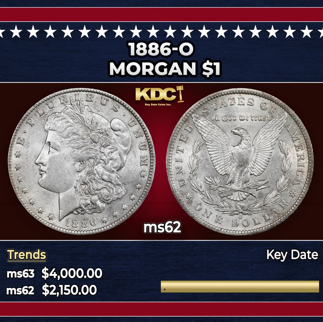 1886-o Morgan Dollar $1 ms62 USCG: 1886-o Morgan Dollar $1 ms62 USCG.
