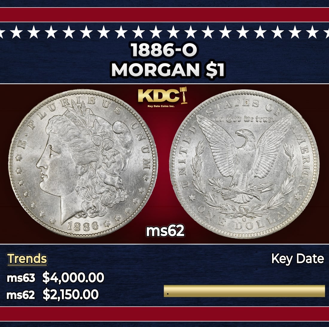 1886-o Morgan Dollar $1 ms62 USCG: 1886-o Morgan Dollar $1 ms62 USCG.