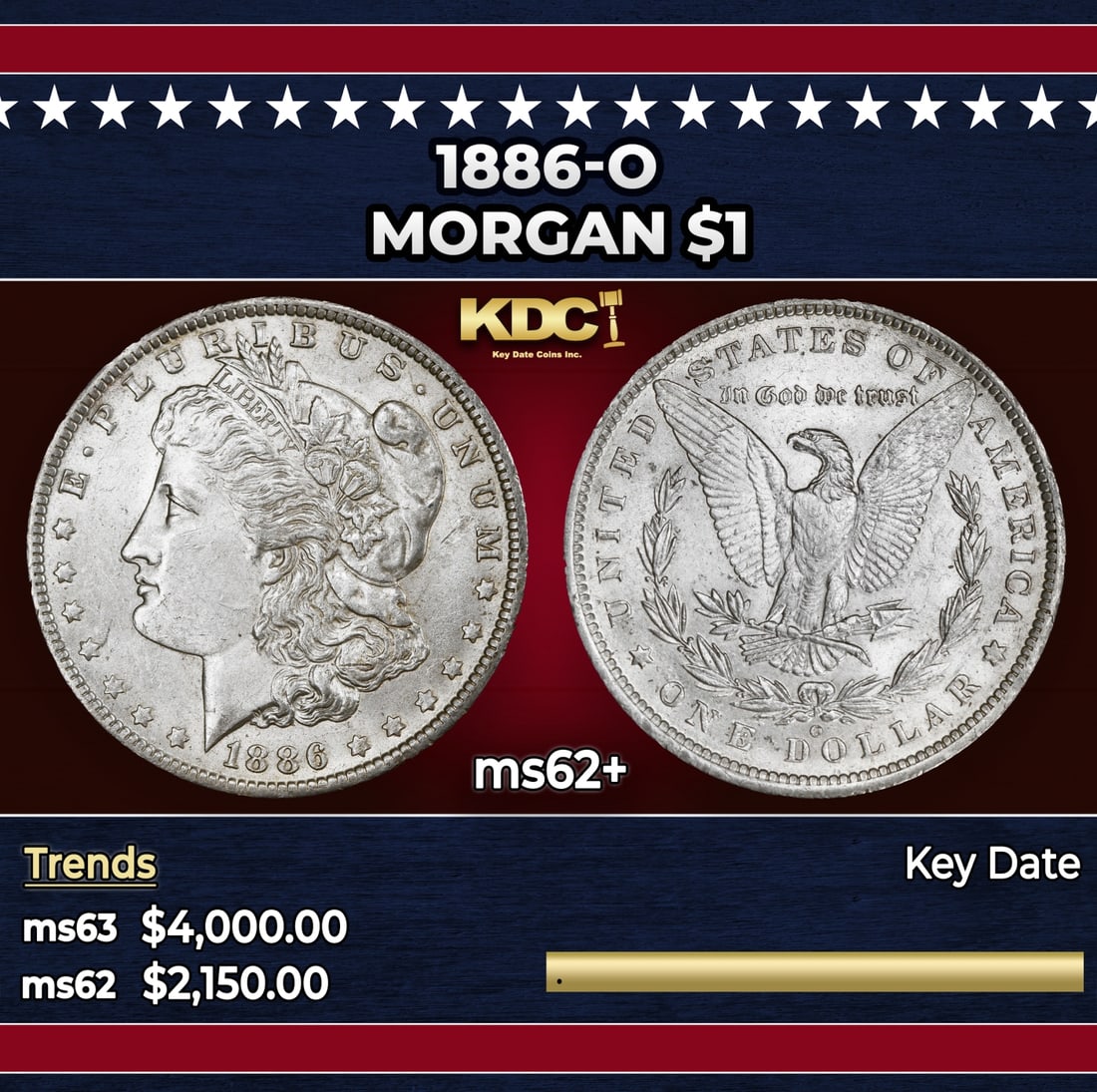 1886-o Morgan Dollar $1 ms62+ USCG: 1886-o Morgan Dollar $1 ms62+ USCG.