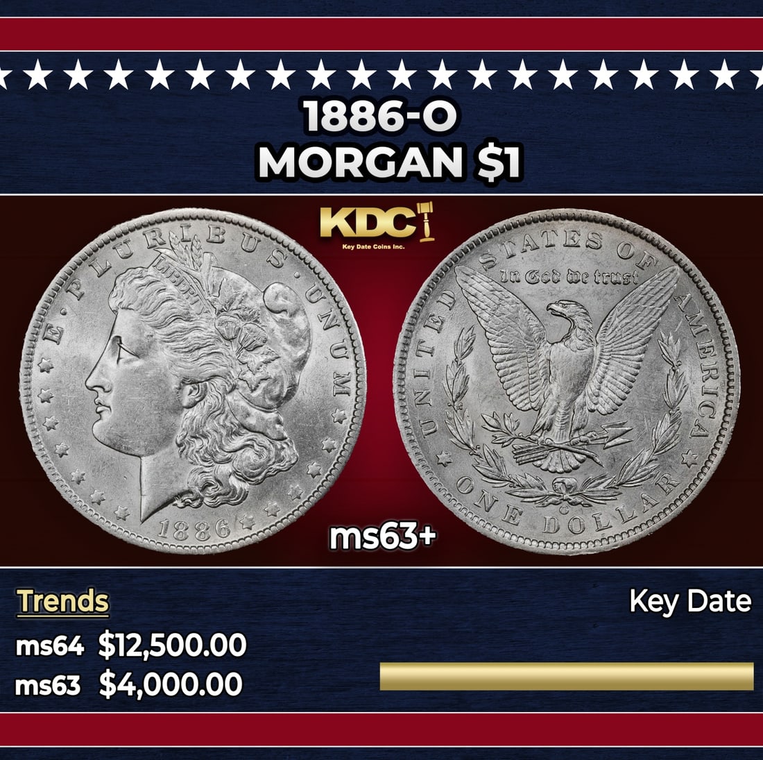 1886-o Morgan Dollar $1 ms63+ USCG: 1886-o Morgan Dollar $1 ms63+ USCG. A Key Date's Pick, Bid to Win Coin
