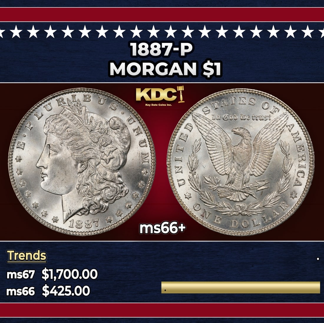 1887-p Morgan Dollar $1 ms66+ SEGS: 1887-p Morgan Dollar $1 ms66+ SEGS.