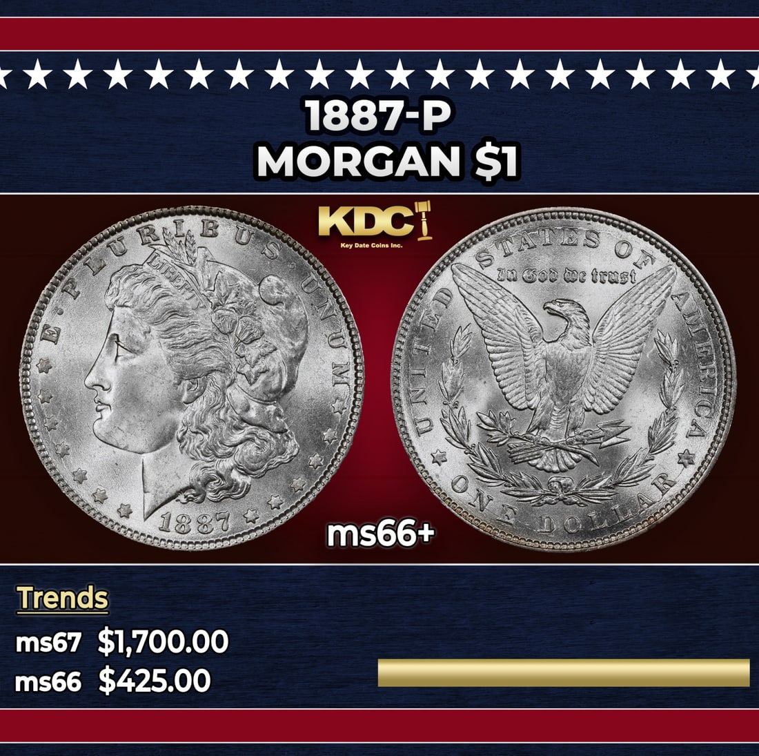 1887-p Morgan Dollar $1 ms66+ SEGS: 1887-p Morgan Dollar $1 ms66+ SEGS.