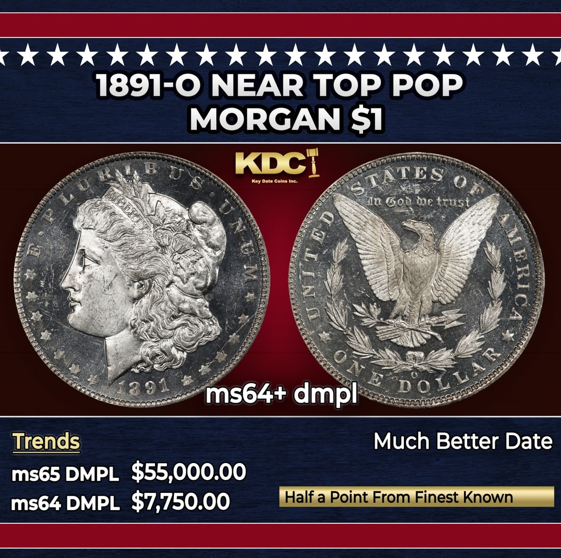 1891-o Morgan Dollar Near Top Pop $1 ms64+ dmpl SEGS: 1891-o Near Top Pop Morgan Dollar $1 ms64+ dmpl SEGS.