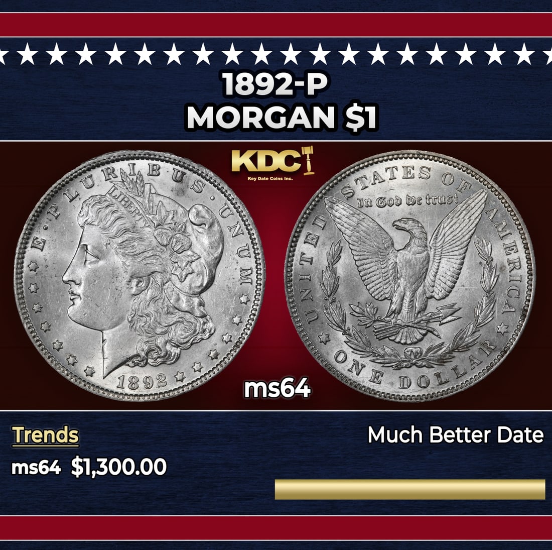 1892-p Morgan Dollar $1 ms64 SEGS: 1892-p Morgan Dollar $1 ms64 SEGS.