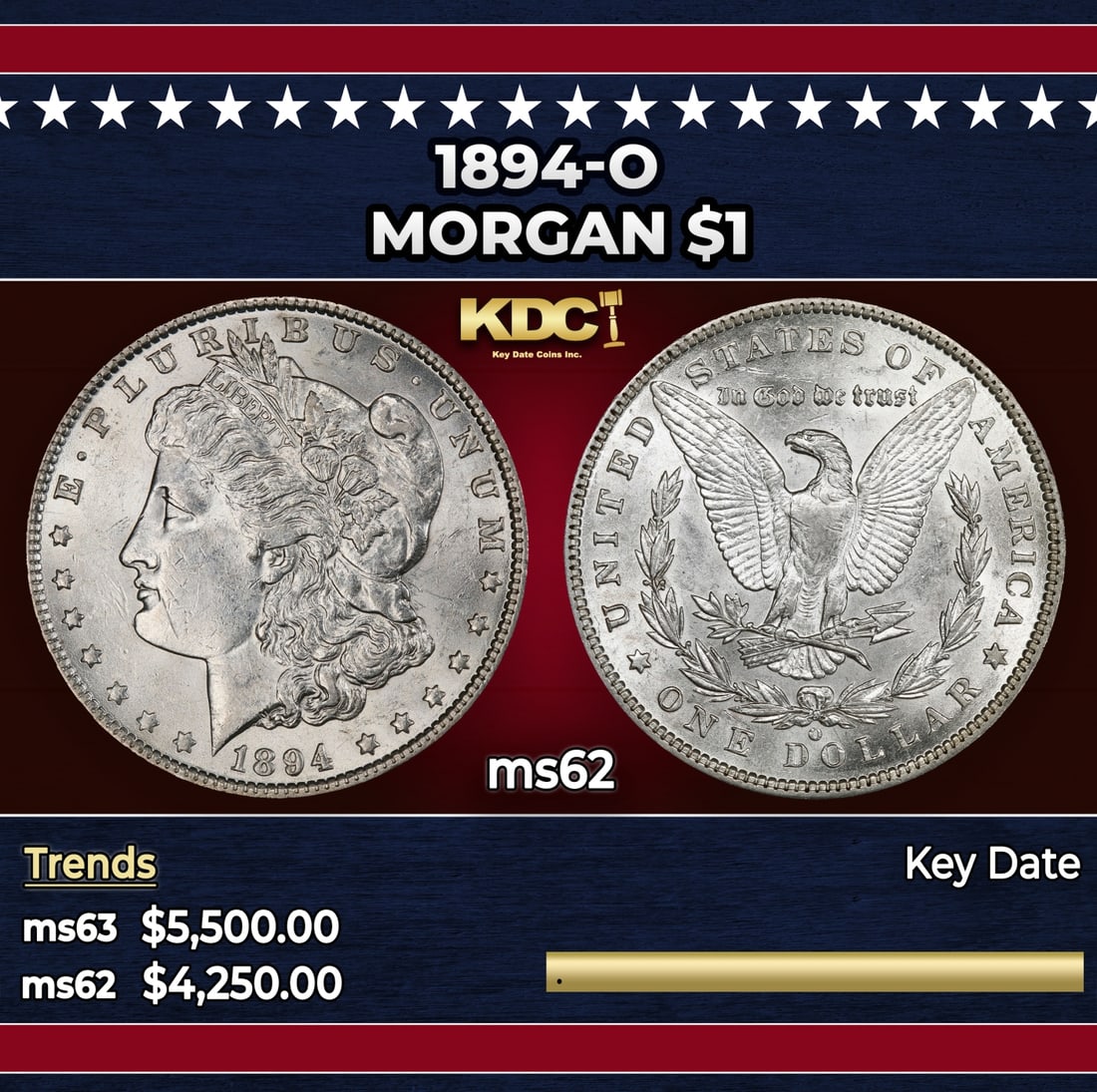 1894-o Morgan Dollar $1 ms62 USCG: 1894-o Morgan Dollar $1 ms62 USCG.