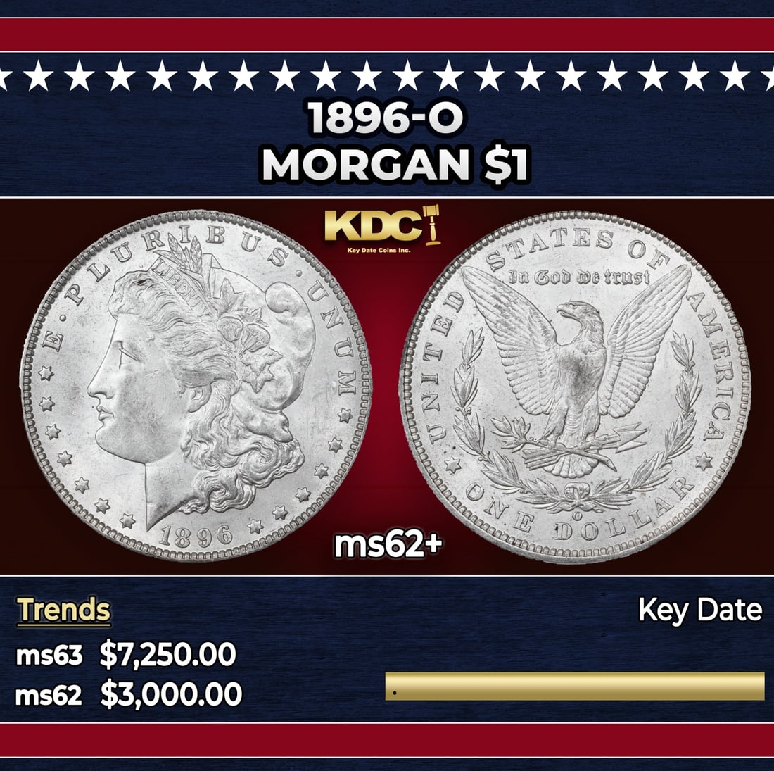1896-o Morgan Dollar $1 ms62+ USCG: 1896-o Morgan Dollar $1 ms62+ USCG.