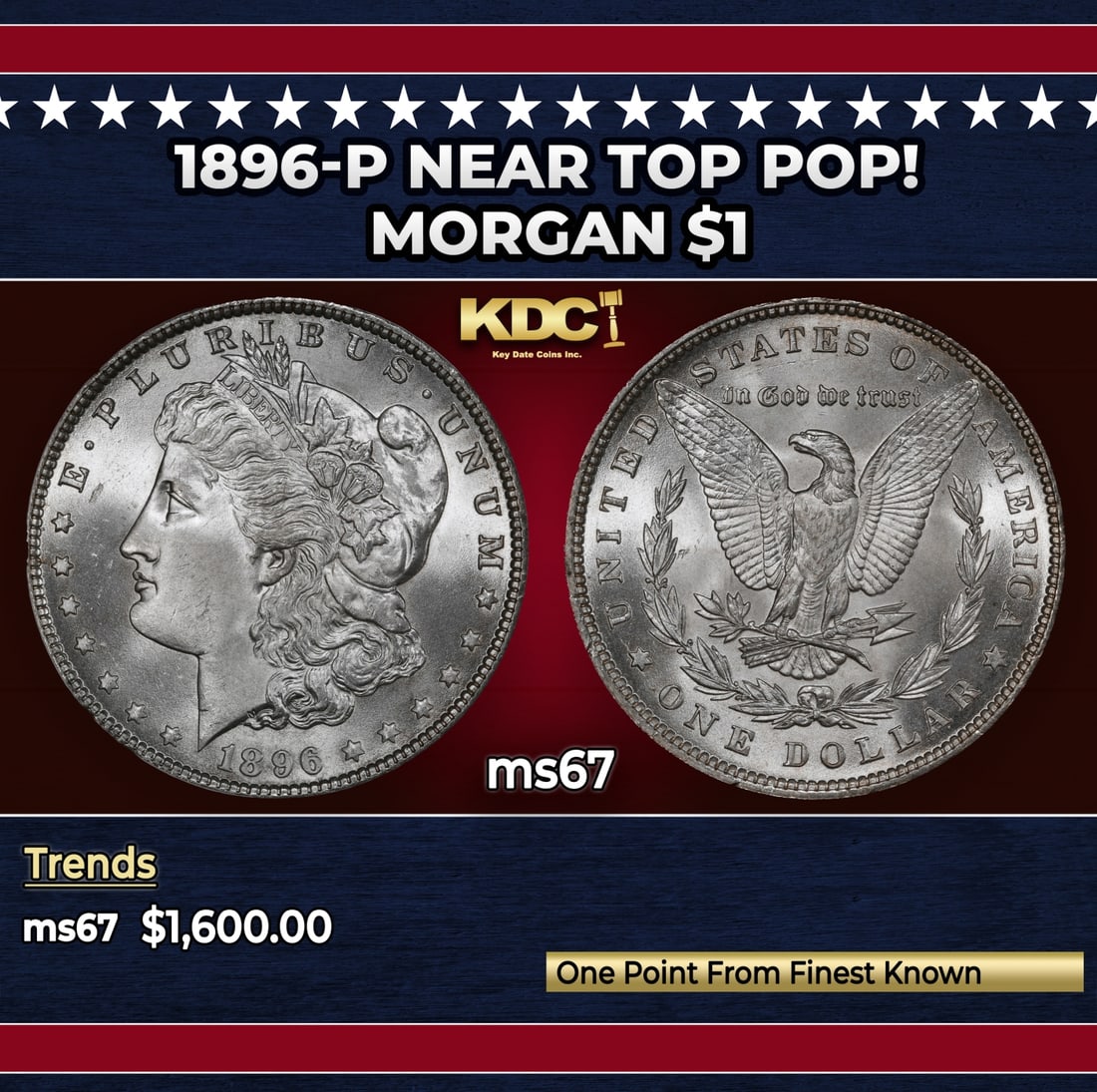 1896-p Morgan Dollar Near Top Pop! $1 ms67 SEGS: 1896-p Near Top Pop! Morgan Dollar $1 ms67 SEGS.