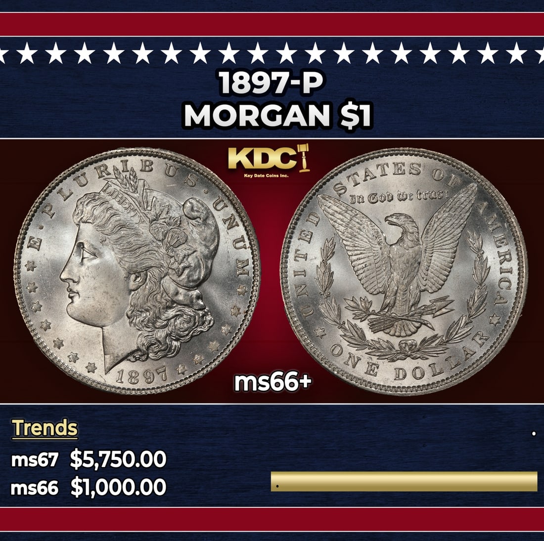 1897-p Morgan Dollar $1 ms66+ SEGS: 1897-p Morgan Dollar $1 ms66+ SEGS.