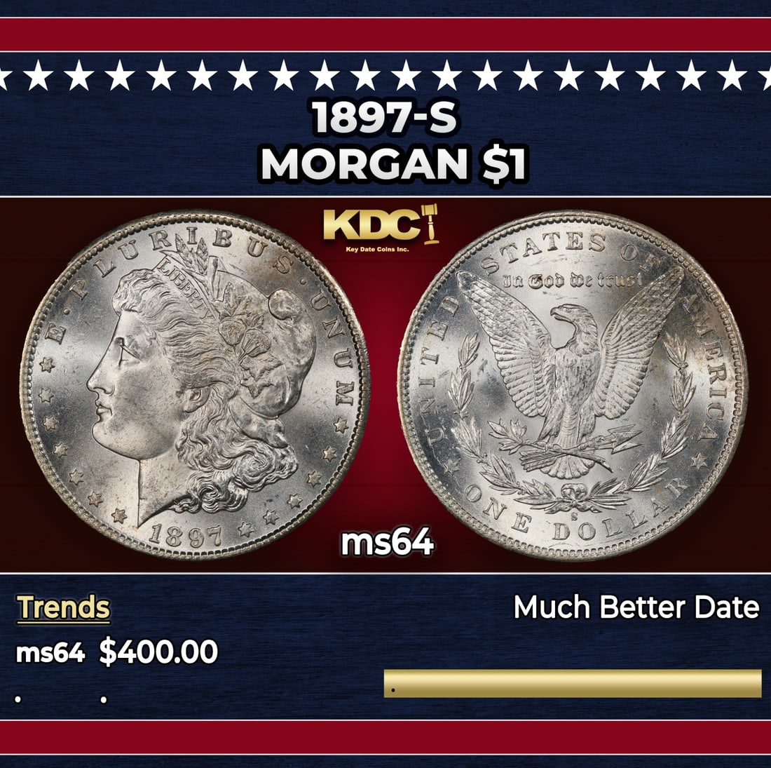 1897-s Morgan Dollar $1 Grades ms64: 1897-s Morgan Dollar $1 Grades ms64.