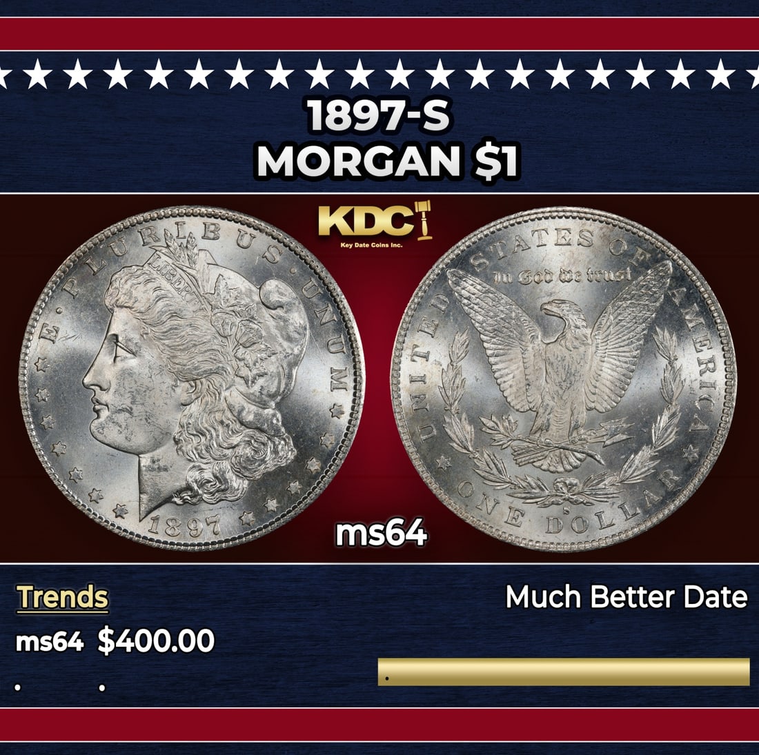 1897-s Morgan Dollar $1 Grades ms64: 1897-s Morgan Dollar $1 Grades ms64.