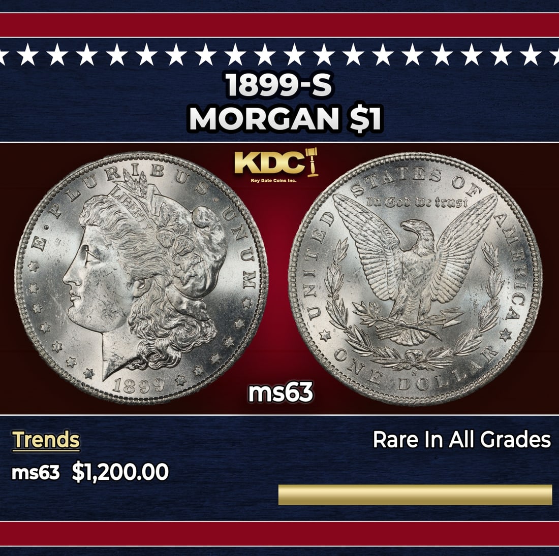 1899-s Morgan Dollar $1 ms63 USCG: 1899-s Morgan Dollar $1 ms63 USCG.